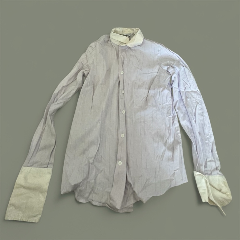 ▫️MIMI MATERNITY: Women’s M, light purple w/white button down blouse preowned▫️